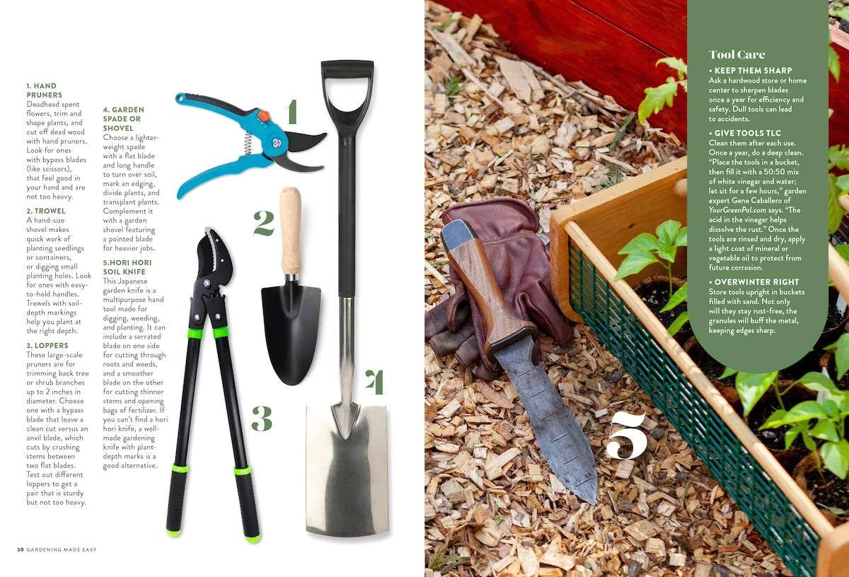 Gardening Made Easy - 125  Garden Basics, Tips For Planting Flowers, Grow Veggies, Bulbs, Herbs, Trees, Borders, Soil, Containers, Lawn Maintenance, Tools, Watering, Design, Pollinators & Rose Guide!