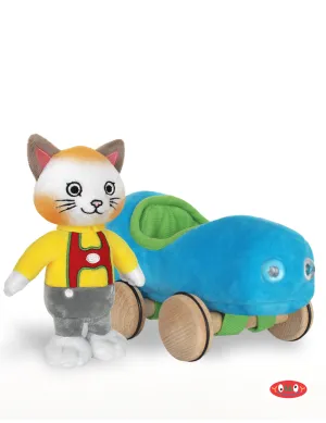 Huckle Cat Soft Toy with Blue Car Yottoy