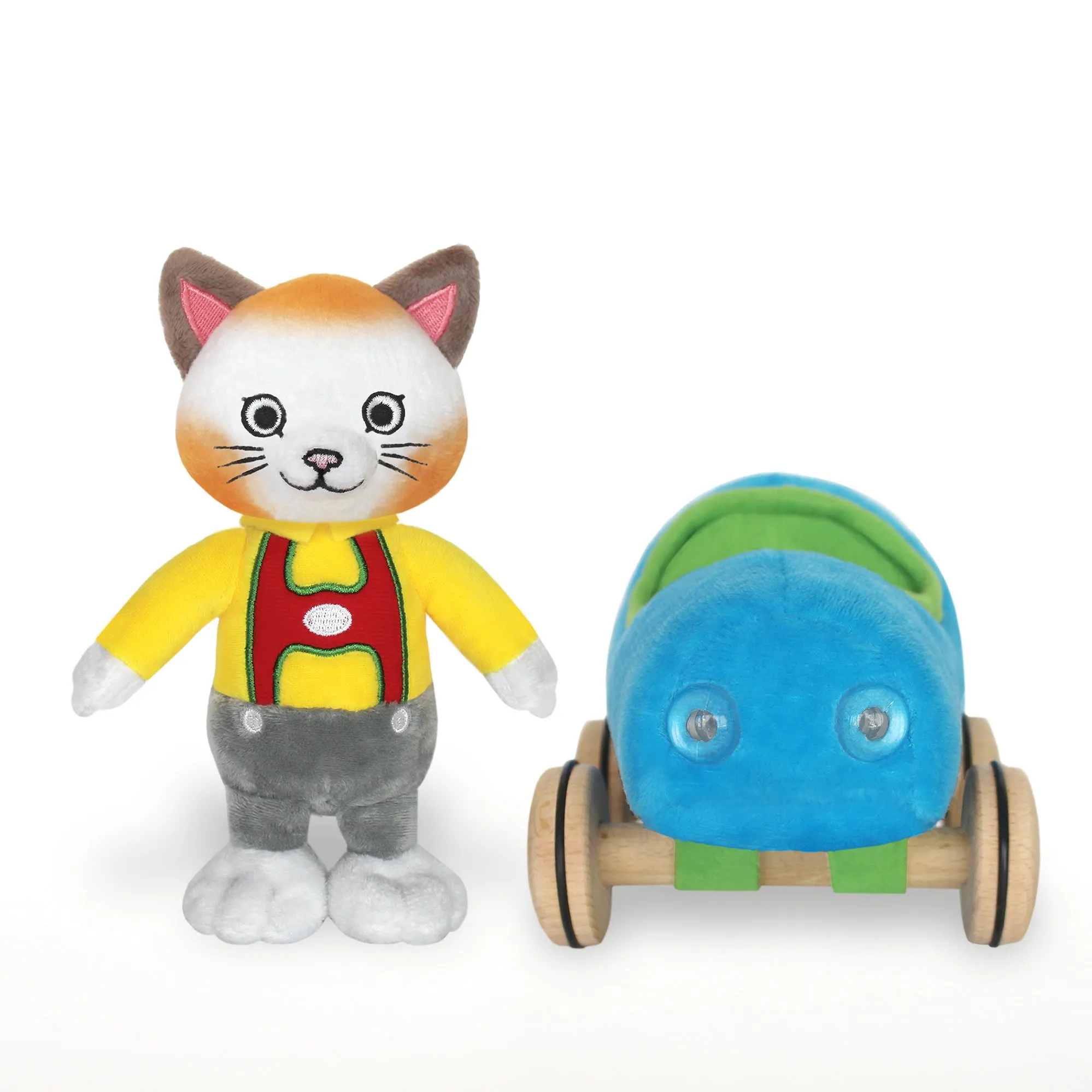 Huckle Cat Soft Toy with Blue Car Yottoy