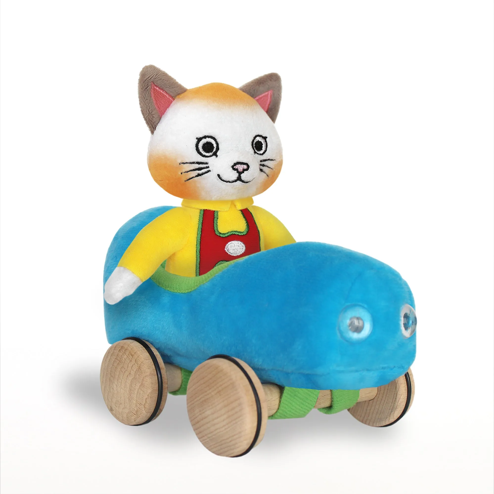 Huckle Cat Soft Toy with Blue Car Yottoy