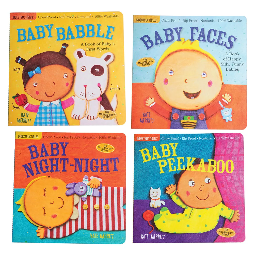 Indestructibles Baby Books 4-Piece Set | Chew-Proof, Washable, and Rip-Proof Constructive Play Things